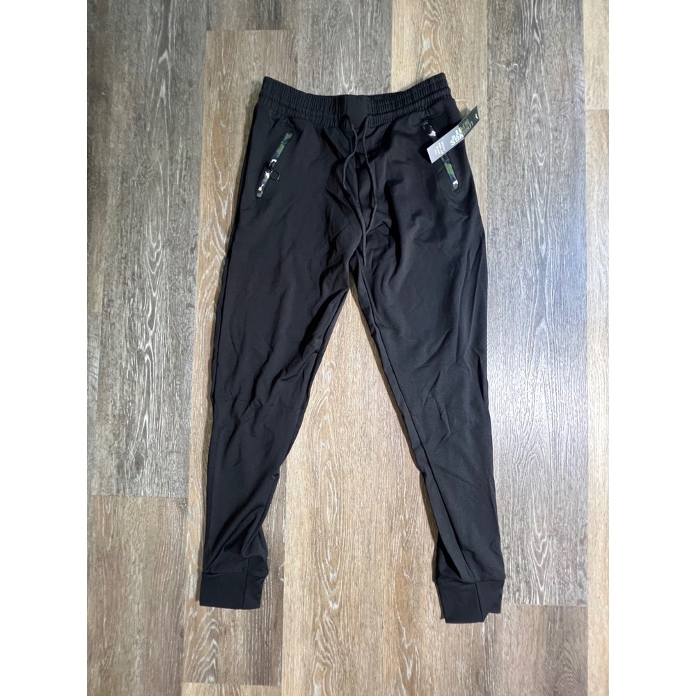 Leggings Depot Joggers Womens 1XL Black Camo Trim Zipper Pocket Drawstring